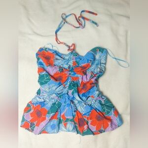 Day Moon Halter Colorful Floral Crop Top